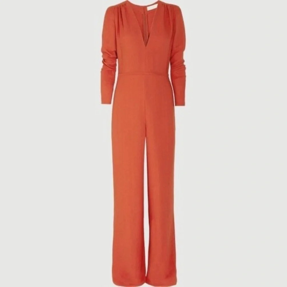 Stella Mccartney Arabel Crepe Wide Leg Jumpsuit in "Flame Red" Burnt Orange Silk